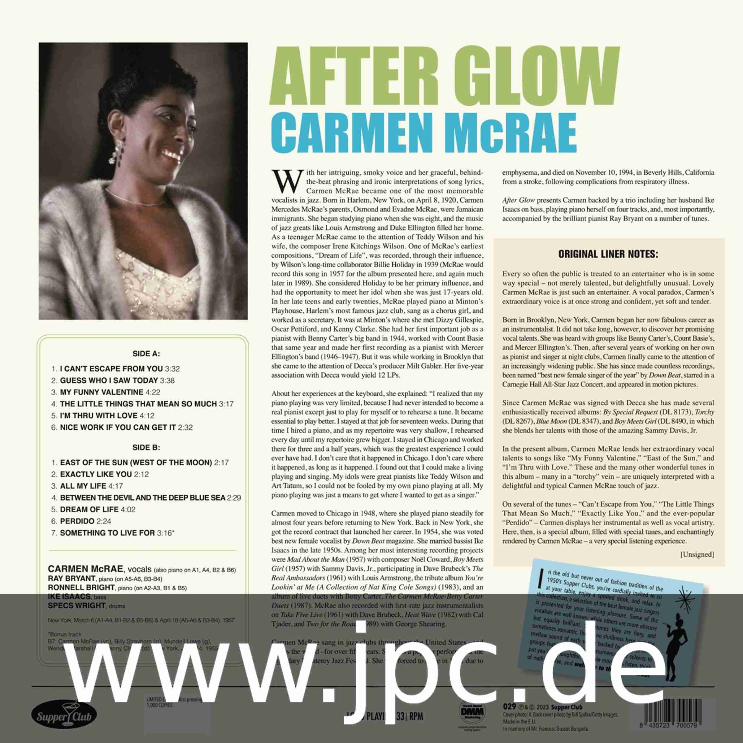 029SP.jpg CARMEN MCRAE - After Glow (+1 Bonus Track) (Limited Edition) Vinyl Record - Image 1