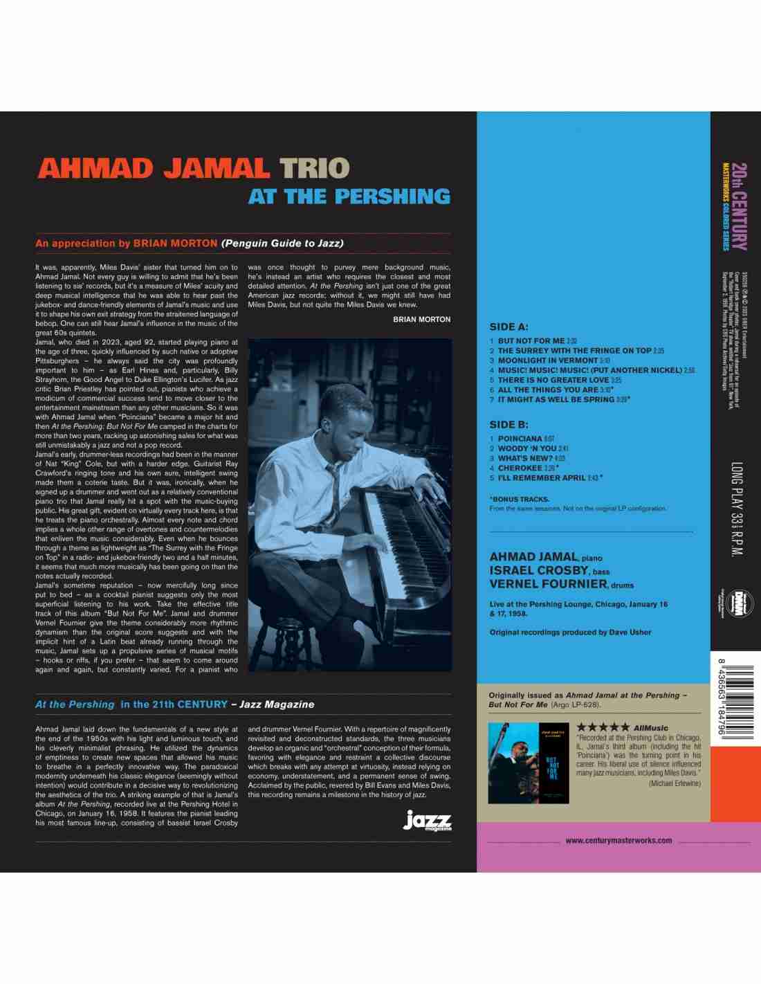 350259.jpg AHMAD JAMAL TRIO - At The Pershing (+4 Bonus Tracks) (Limited Edition) (Red Vinyl) Vinyl Record - Image 1