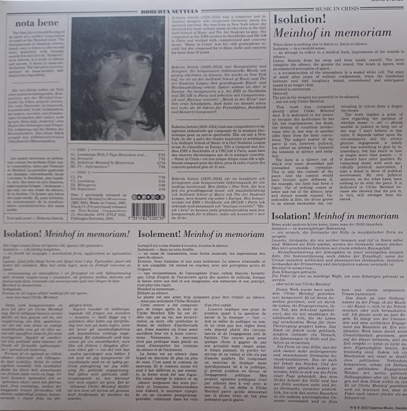CAP22073.jpg ROBERTA SETTELS - SETTELS - MUSIC IN CRISES - Image 1