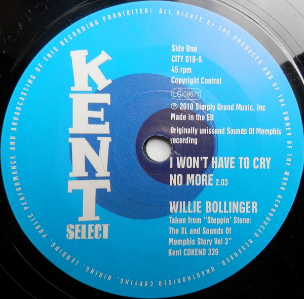 CITY018.jpg Willie Bollinger / Willie Walker - I Won't Have To Cry No More / Run Around - Image 1